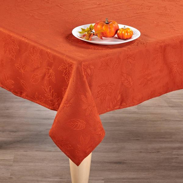 Willow & Hem Rust Raised Leaves Jacquard Tablecloth - image 