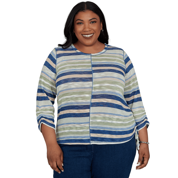Plus Size Alfred Dunner Indigo Girls Splice Stripe Sweater - image 