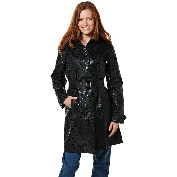 Womens Capelli New York Leopard Mid Length Trench Raincoat