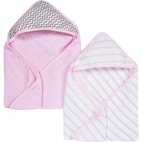 MiracleWare® 2pk. Pink Stripe & Solid Hooded Towels