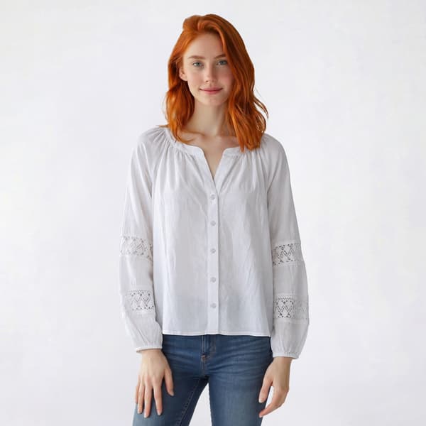 Juniors Wallflower Long Sleeve Elodie Gauze Lace Trim Peasant Top