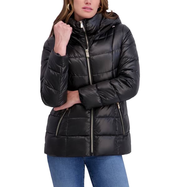 Womens Kensie Short Puffer Coat with Bib