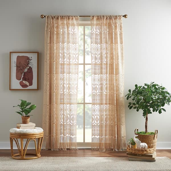 Boho Lace Pole Top Rod Pocket Panel Curtain - image 