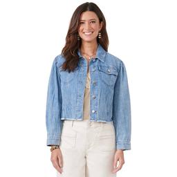 Womens Democracy Long Sleeve Button Up Puff Sleeve Denim Jacket
