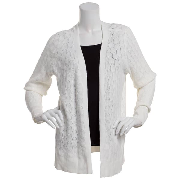 Petite Napa Valley Long Sleeve Pointelle Open Front Cardigan