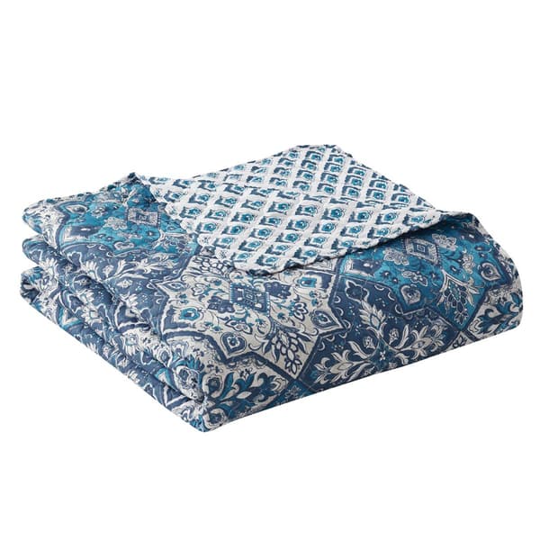 Indigo Ink White Denin Blue Reversible Medallion Boho Quilt Set