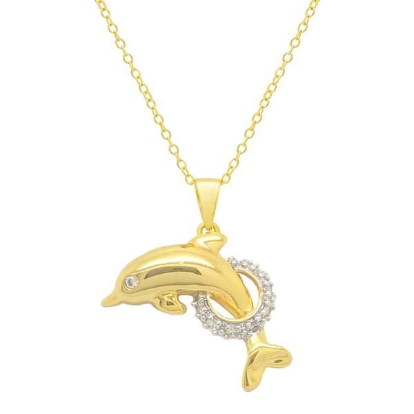 Sea Life Gold Plated Cubic Zirconia Dolphin Pendant - image 