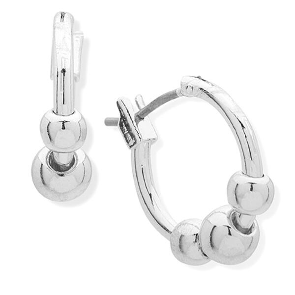 Chaps Polished Silver-Tone 3 Bead Hoop Earrings - image 