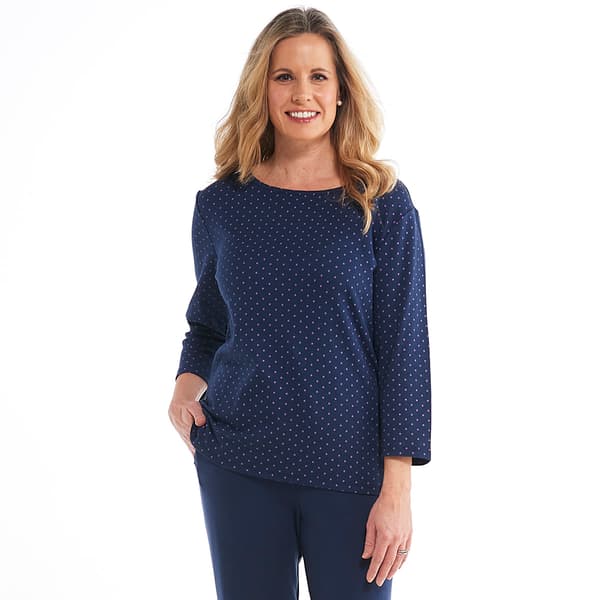 Womens Hasting & Smith 3/4 Sleeve Polka Dot Open Crew Neck Tee - image 