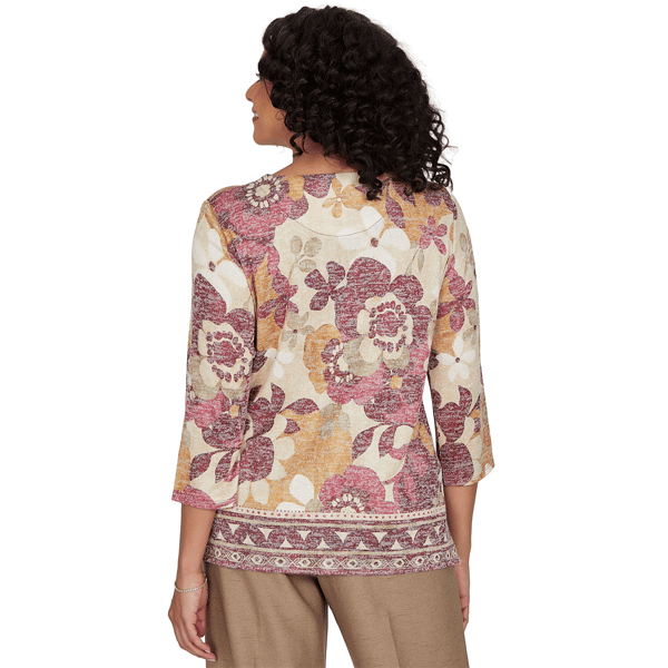 Womens Alfred Dunner Union Square 3/4 Sleeve Floral Blouse