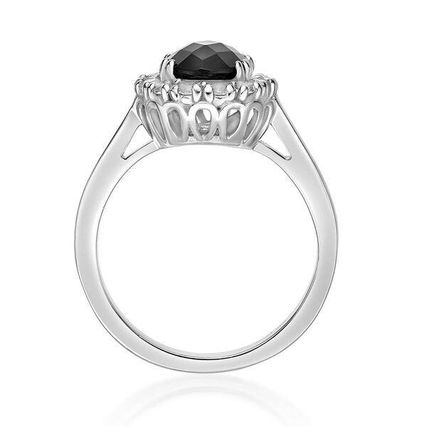 Gemminded Sterling Silver Oval Onyx & White Sapphire Ring