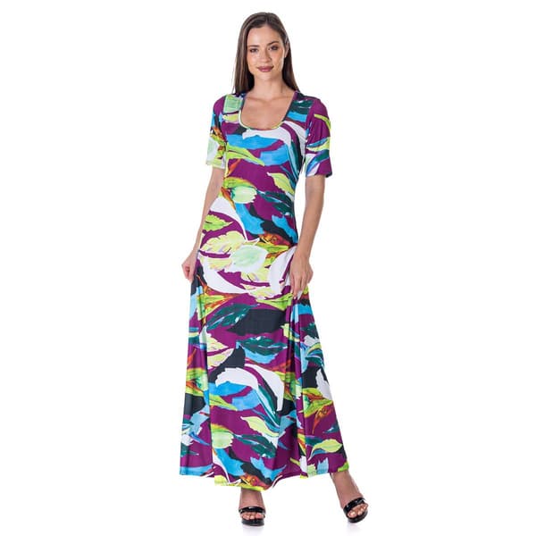 Womens 24/7 Comfort Apparel Tropical Print A-Line Maxi Dress - image 