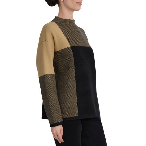 Womens Jones New York Long Sleeve Funnel Neck Color Block Sweater