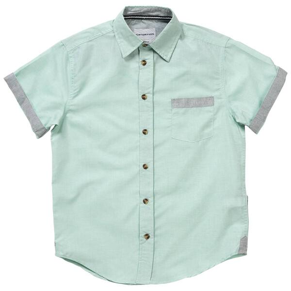 Boys &#40;8-16&#41; Distortion Short Sleeve Button Down Shirt - Green - image 