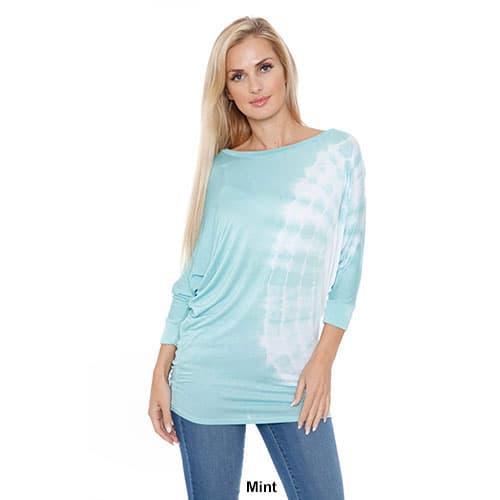 Womens White Mark Banded Dolman Side Tie Dye Top