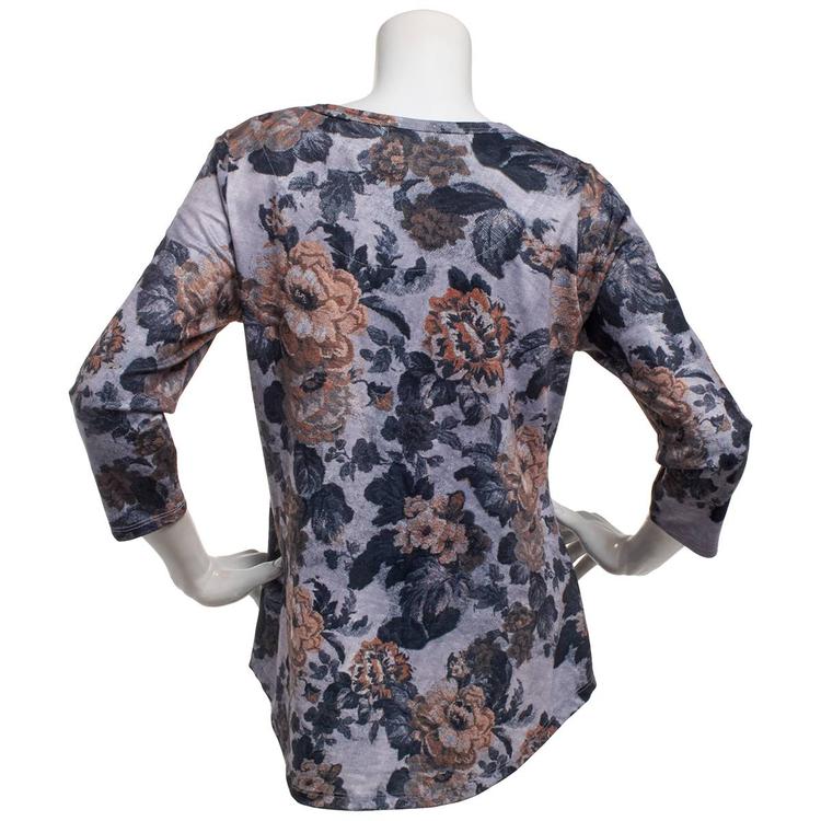 Womens OneWorld 3/4 Sleeve Round Neck Floral Sublimation Tee