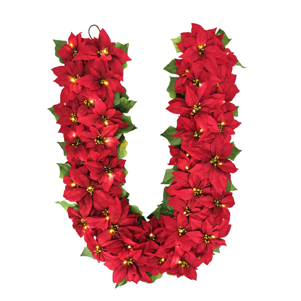 Puleo International 6ft. Pre-Lit Red Poinsettia Garland