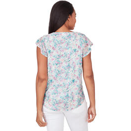 Plus Size Emaline Athens Floral Printed Short Sleeve V-Neck Top