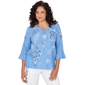 Petite Alfred Dunner Mykonos Split Neck Floral Embroidery Blouse - image 1