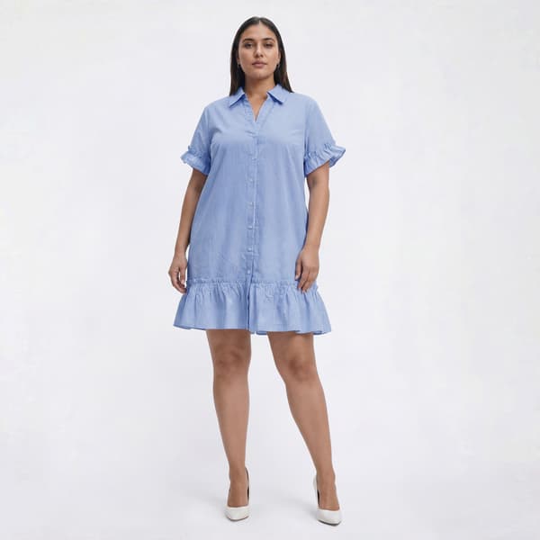 Plus Size Emily Daniels Short Sleeve Ruffle Stripe Shirtdress