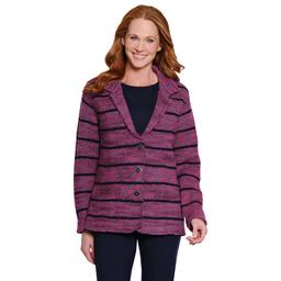Womens Multiples Long Sleeve Lapel Collar Yarn Dye Stripe Button