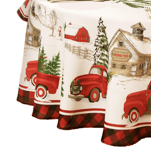 Threadmade Vintage Christmas Tree Farm Holiday Tablecloth