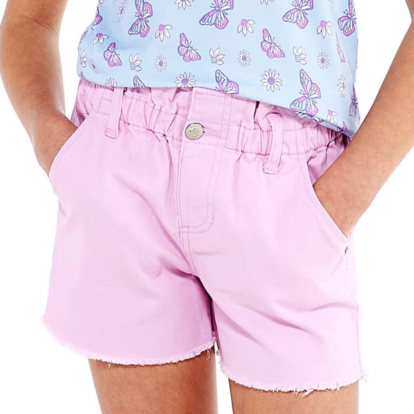 Girls (7-12) Blue Spice Fray Hem Paperbag Shorts - image 