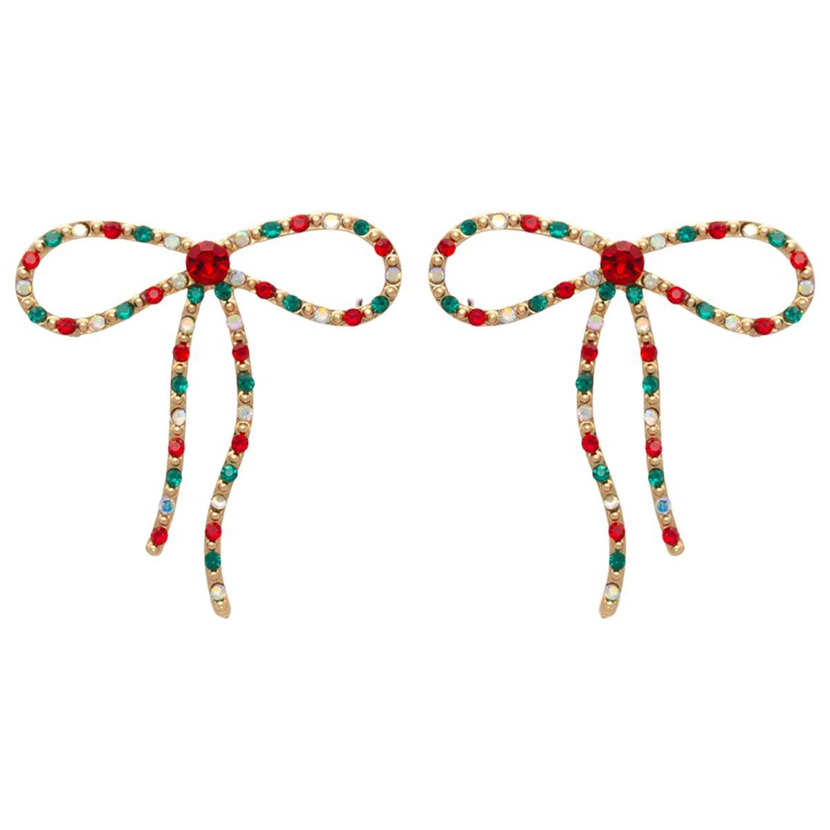 Bow Rhinestone Christmas Earrings