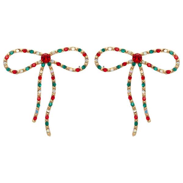 Bow Rhinestone Christmas Earrings - image 