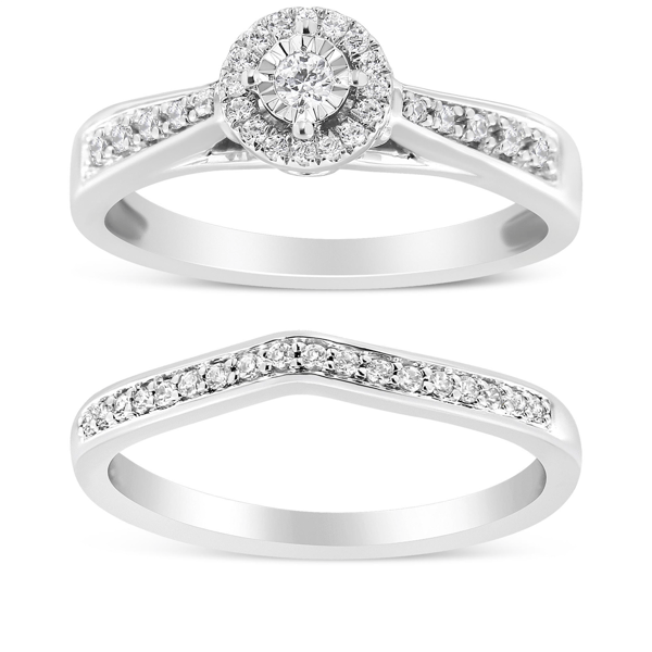 Haus of Brilliance Diamond Halo & Pave Shank Engagement Ring Set