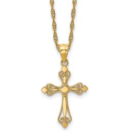 Gold Classics(tm) 14kt. 18in. Mini Bud Cross Pendant Necklace