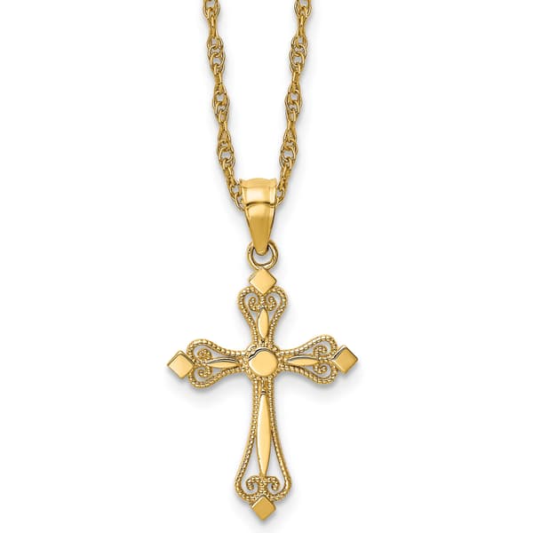 Gold Classics(tm) 14kt. 18in. Mini Bud Cross Pendant Necklace