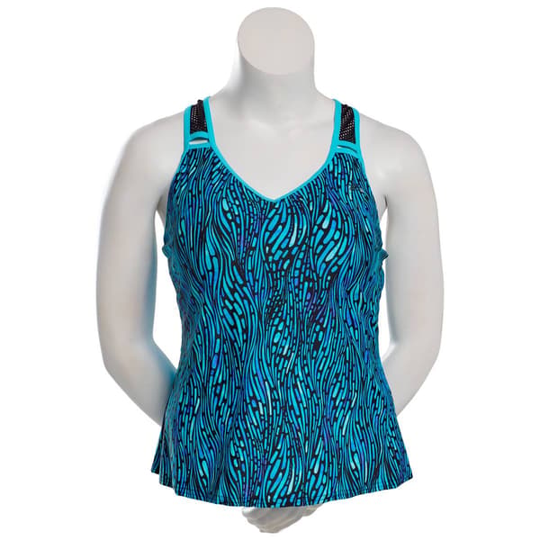 Plus Size ZeroXposur Rivulet Abstract Action Tankini Swim Top - image 