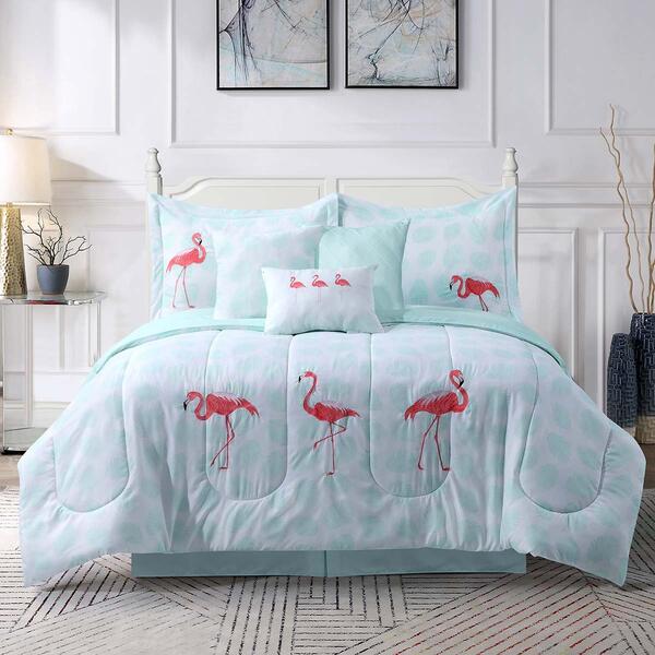 Ashley Cooper&#40;tm&#41; 7pc. Let''s Flamingo Embroidered Comforter Set - image 