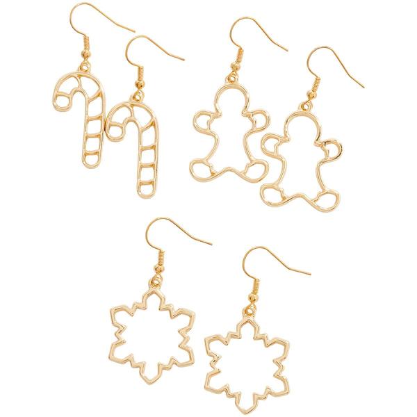 Gold-Tone Gingerbread Man/Tree/Candy/Star Charm Earrings - image 