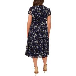 Plus Size MSK Short Sleeve Pattern Chiffon Pintuck Midi Dress