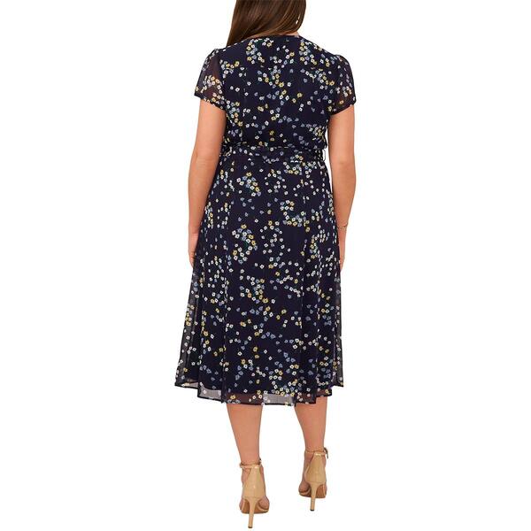 Petite MSK Short Sleeve Floral Chiffon Pintuck Midi Dress