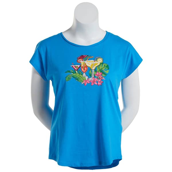 Plus Size Kiwi Fresh Short Sleeve Tropical Drinks Graphic Tee