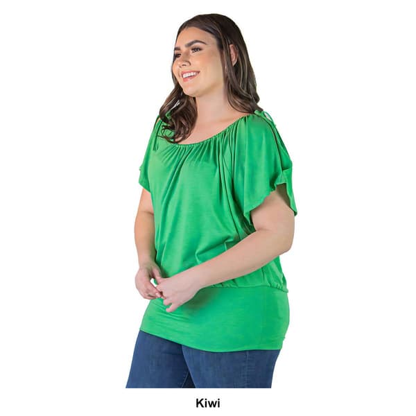 Plus Size 24/7 Comfort Apparel Short Sleeve Split Shoulder Blouse