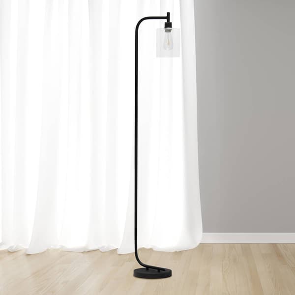 Simple Designs Modern Iron Lantern Floor Lamp w/Glass Shade