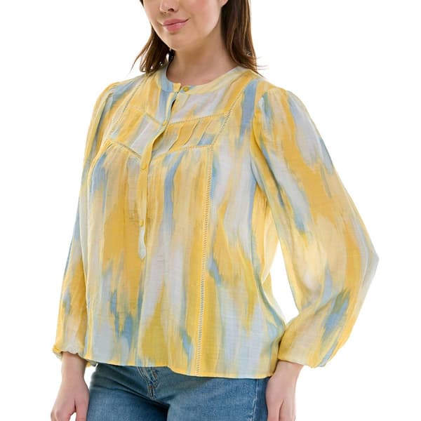 Womens Zac & Rachel Long Sleeve Blurred Watercolor Blouse