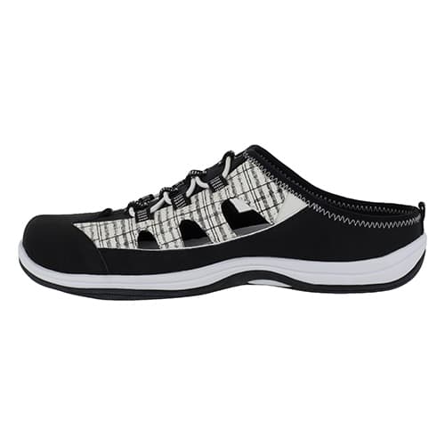 Womens Easy Street Barbara Black Leather & Tapestry Clogs