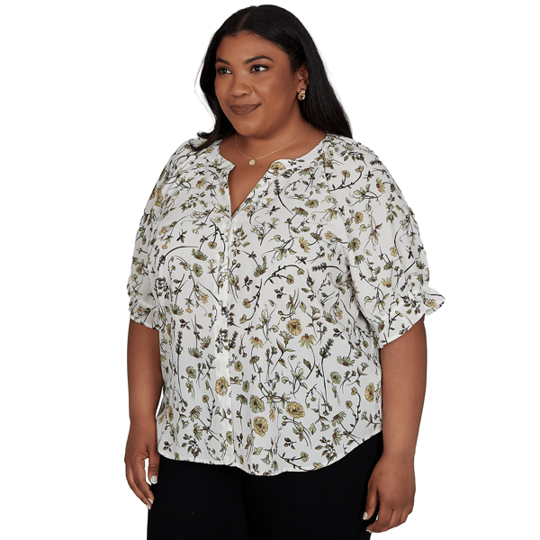 Plus Size Emaline La Vita Costiera Elbow Sleeve Floral Blouse