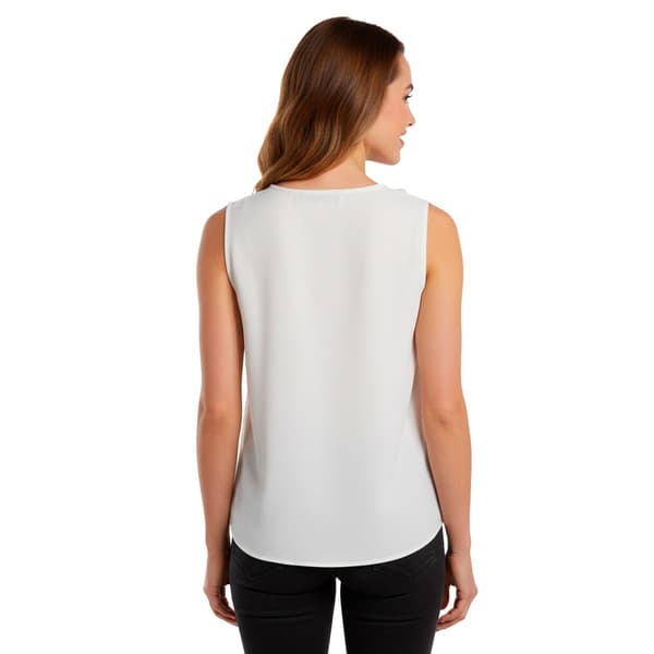 Womens Kasper Sleeveless Ruffle V Neck Solid Blouse