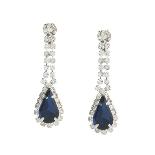 Rosa Rhinestones Clear & Blue Rhinestone Long Teardrop Earrings - image 