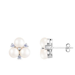 Splendid Pearls White Cluster Pearl Sterling Silver Earrings