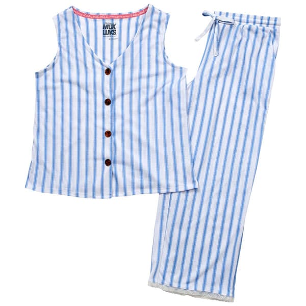 Womens MUK LUKS(R) Stripe Crinkle Knit Lace Trim Capri Pajama Set