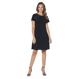 Womens MSK Short Sleeve Grommet Trim A-Line Dress