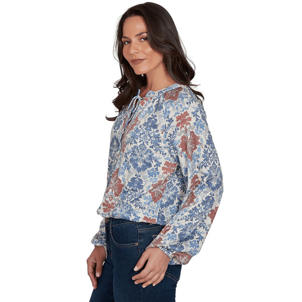 Petite Skye’s the Limit Urban Heirloom Tie Neck Damask Blouse