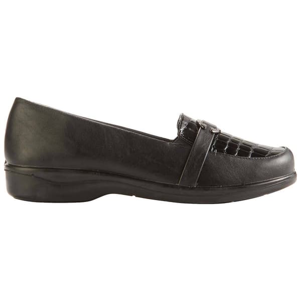 Womens Easy Street Evita Croc Loafers - Black Croc